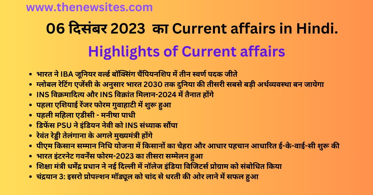 Today current affairs in Hindi 6 December 2023